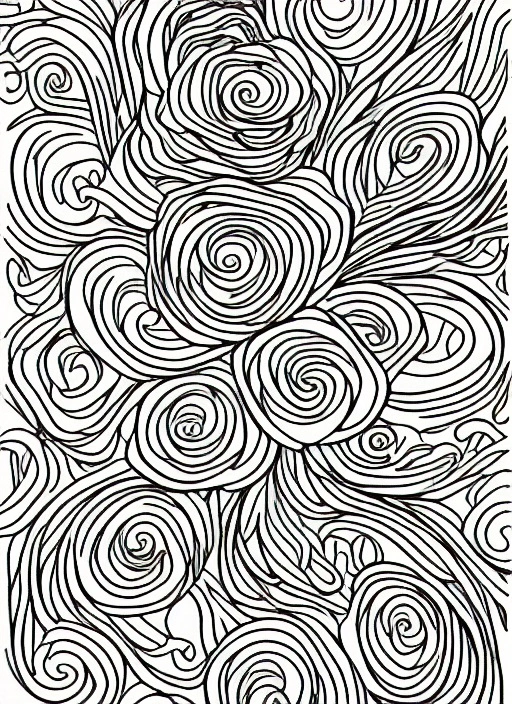 45964-4255720633-Line-art elegant design of a rose on white paper, coloring page for adult, van gogh style.webp